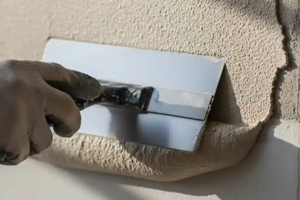 Finition d’enduit talochée au grain homogène