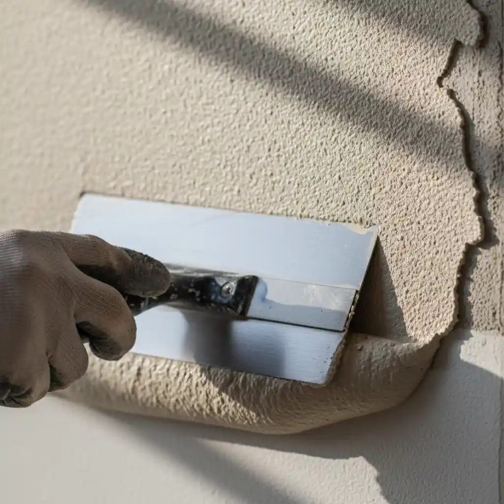 Enduit façade : finition talochée au grain homogène