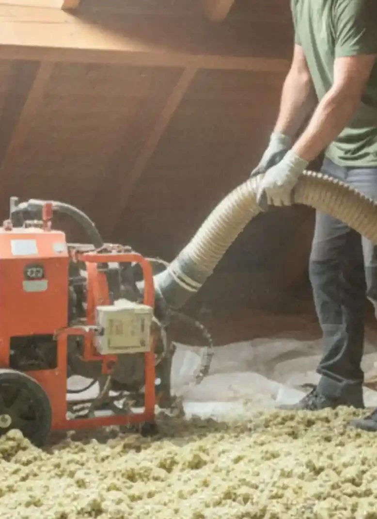 isolation combles soufflage laine ouvriers chantier chartres