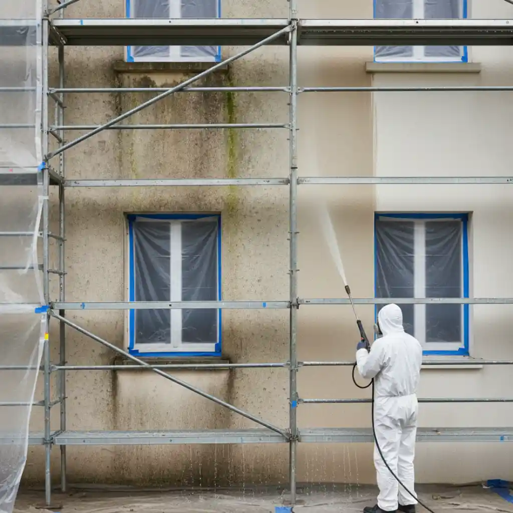 Comment nettoyer une façade de maison : crépi nettoyé à basse pression, avant et après