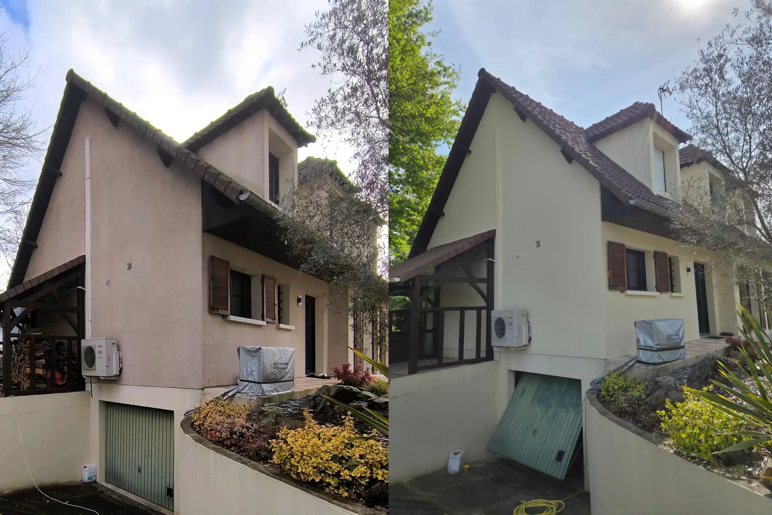 avant apres ravalement complet maison individuelle bonnelles assainissement facade enduit clair