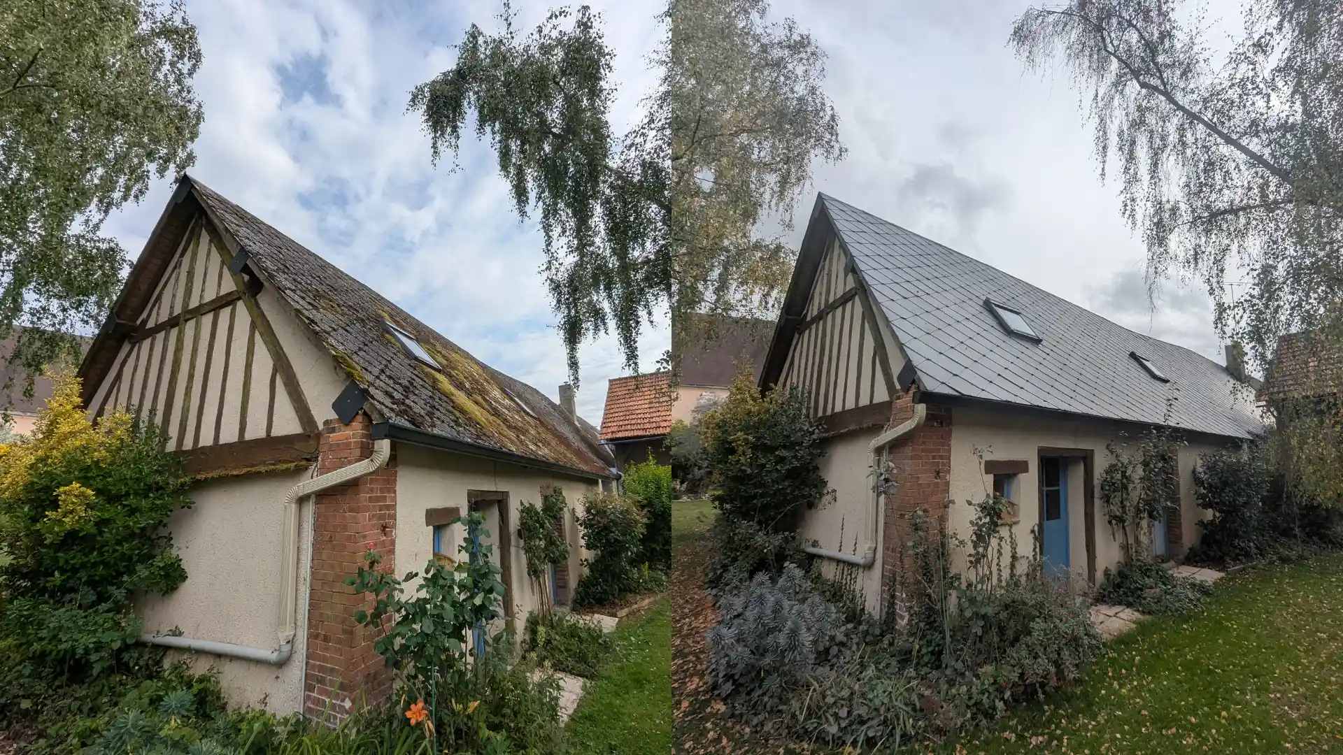 avant apres toiture fibro ciment nettoyee et hydrofugee chartres