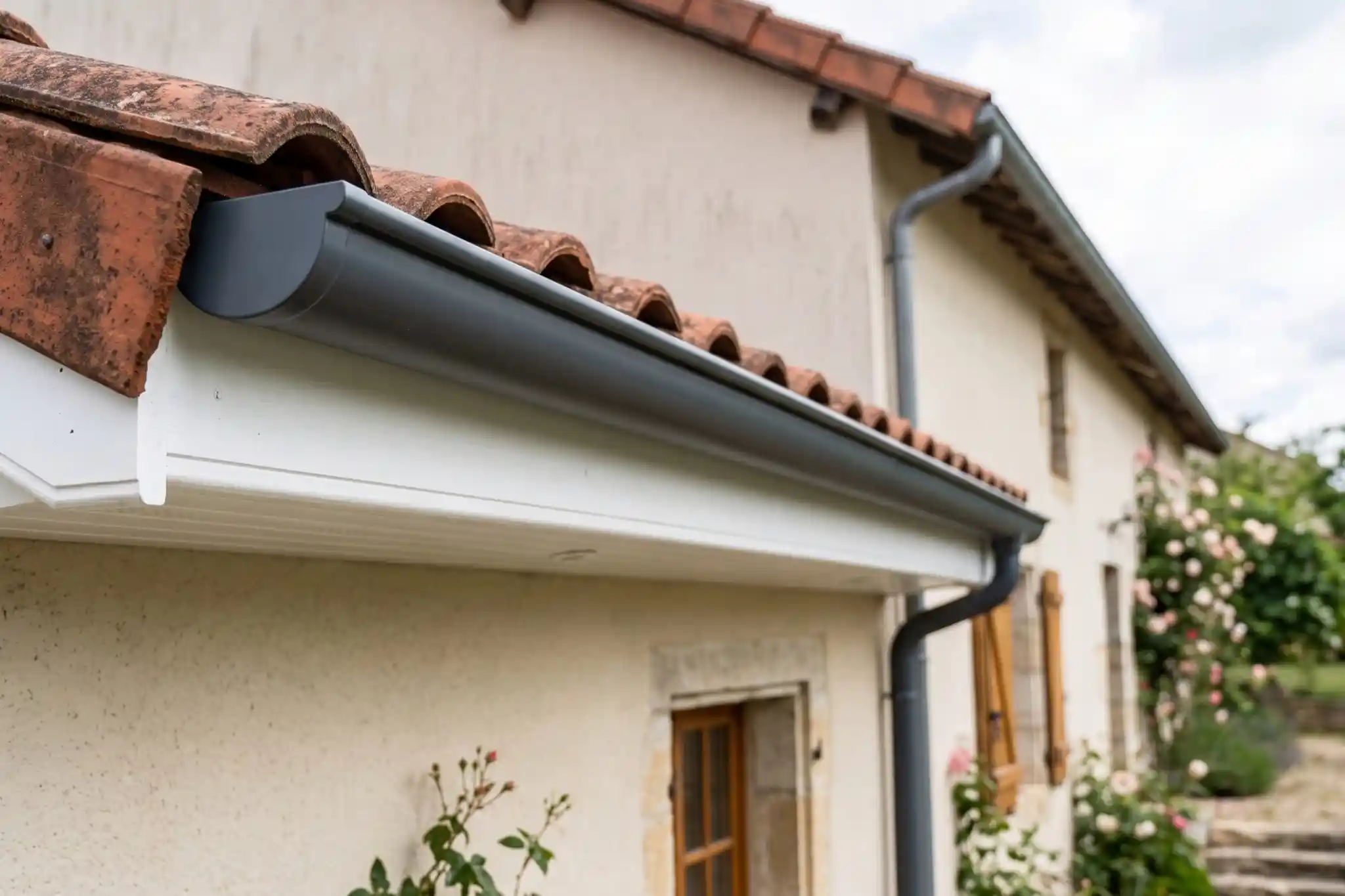 gouttiere-aluminium-neuve-posee-sur-une-maison gouttiere aluminium neuve posee sur une maison